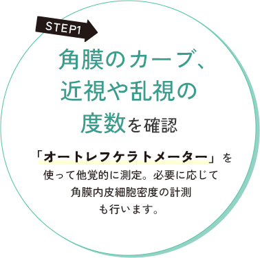 STEP1 角膜のカーブ、近視や乱視の度数を確認
